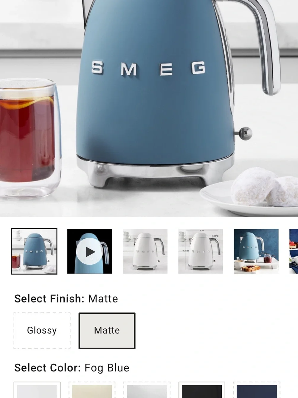 SMEG Retro Electric Kettle in Matte Blue (Jade)